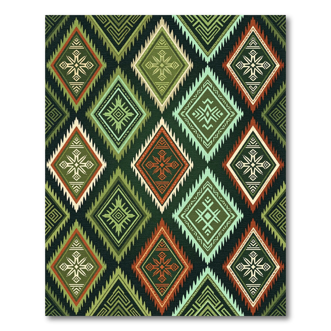 Geometric Emerald Tribal Diamond Rug