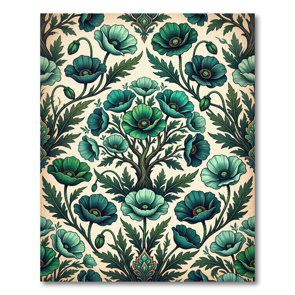 Emerald Teal Poppy Garden Tree Rug