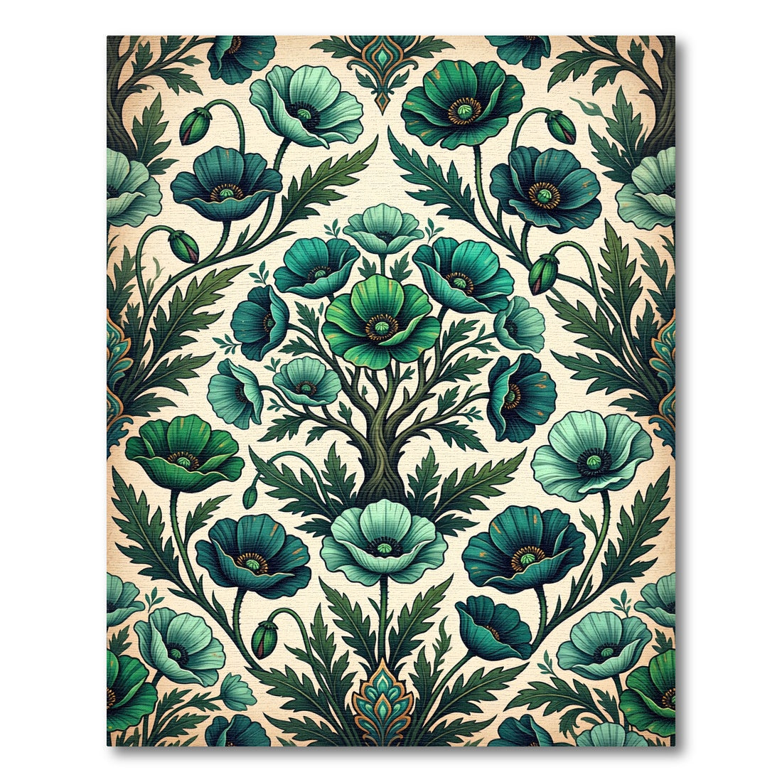 Emerald Teal Poppy Garden Tree Rug