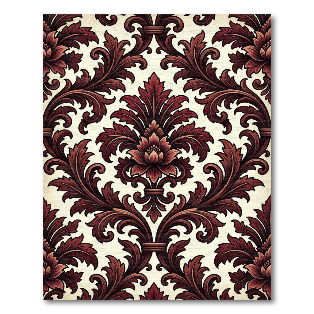 Deep Crimson Floral Acanthus Scroll Rug