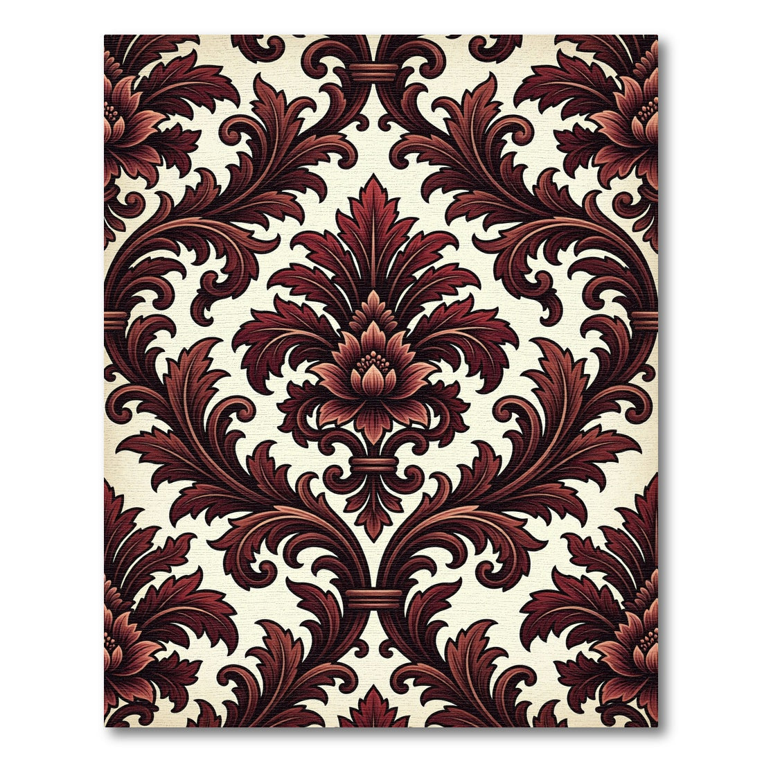Deep Crimson Floral Acanthus Scroll Rug