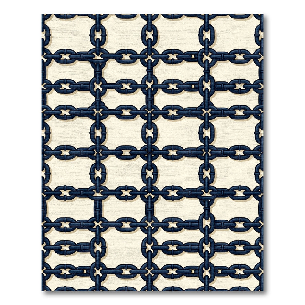 Dark Blue Interlocking Chain Lattice Rug