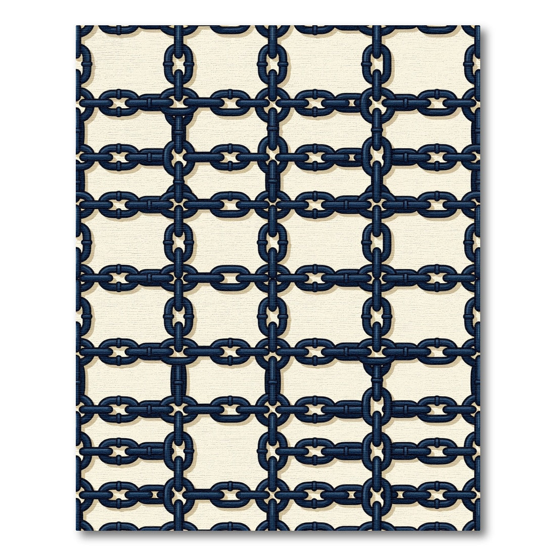 Dark Blue Interlocking Chain Lattice Rug
