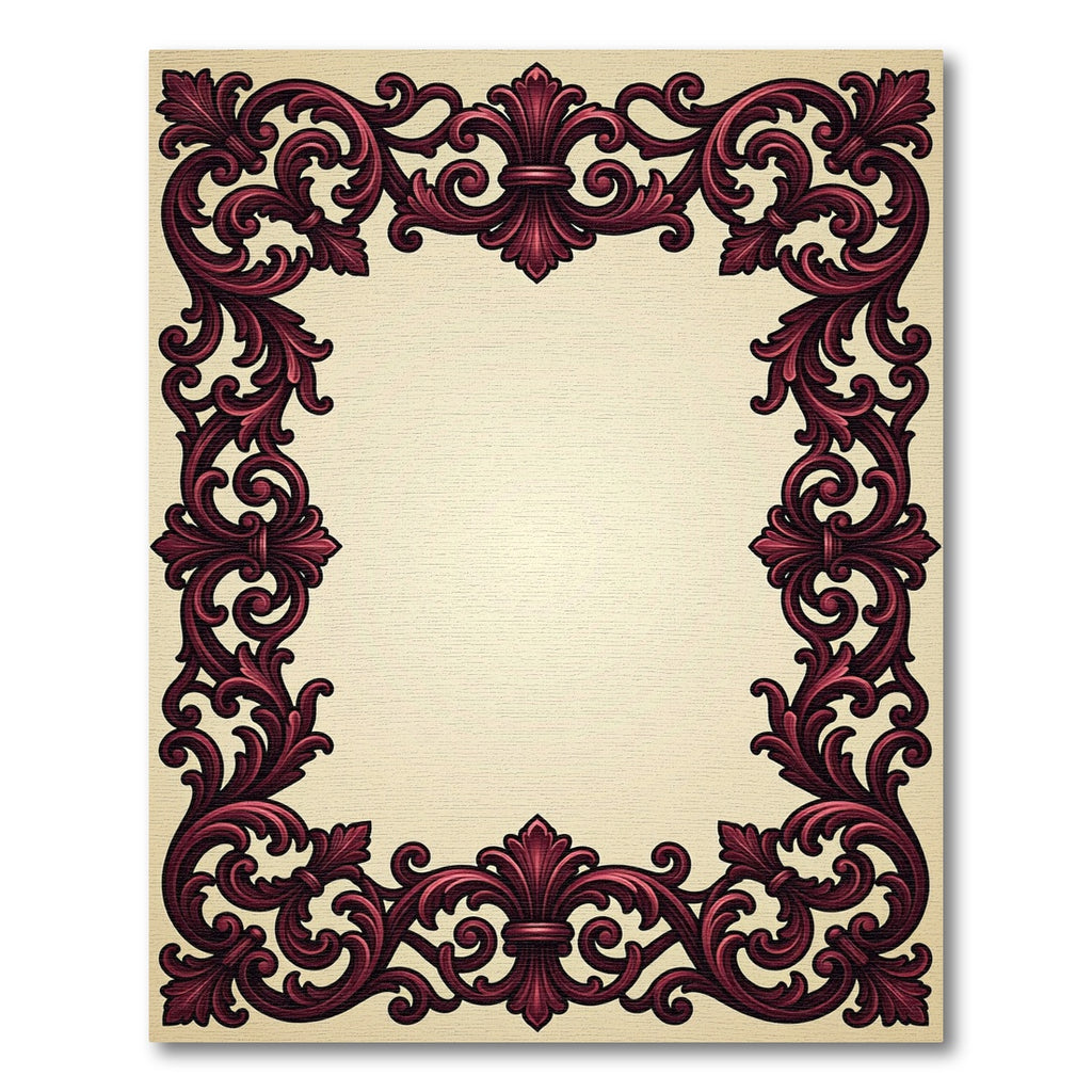 Ornate Deep Burgundy Baroque Scroll Frame Rug