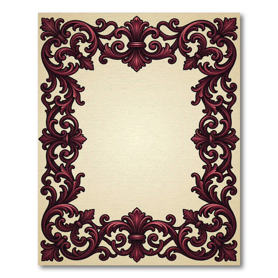 Ornate Deep Burgundy Baroque Scroll Frame Rug