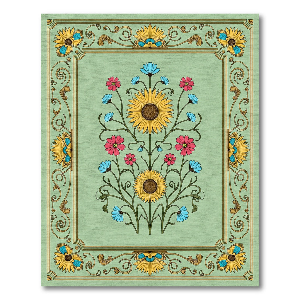 Golden Sunflower Floral Border Rug