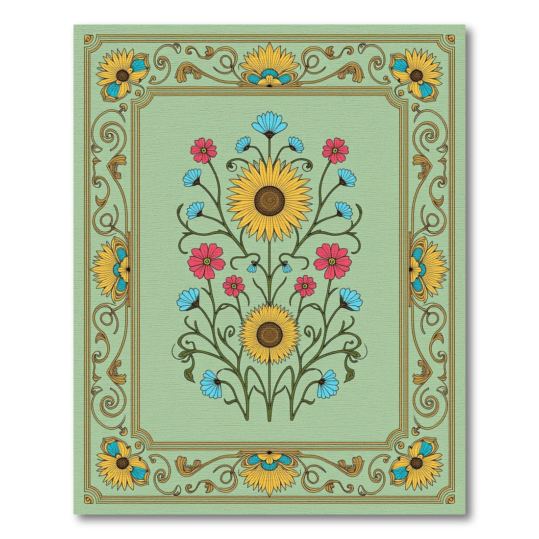 Golden Sunflower Floral Border Rug