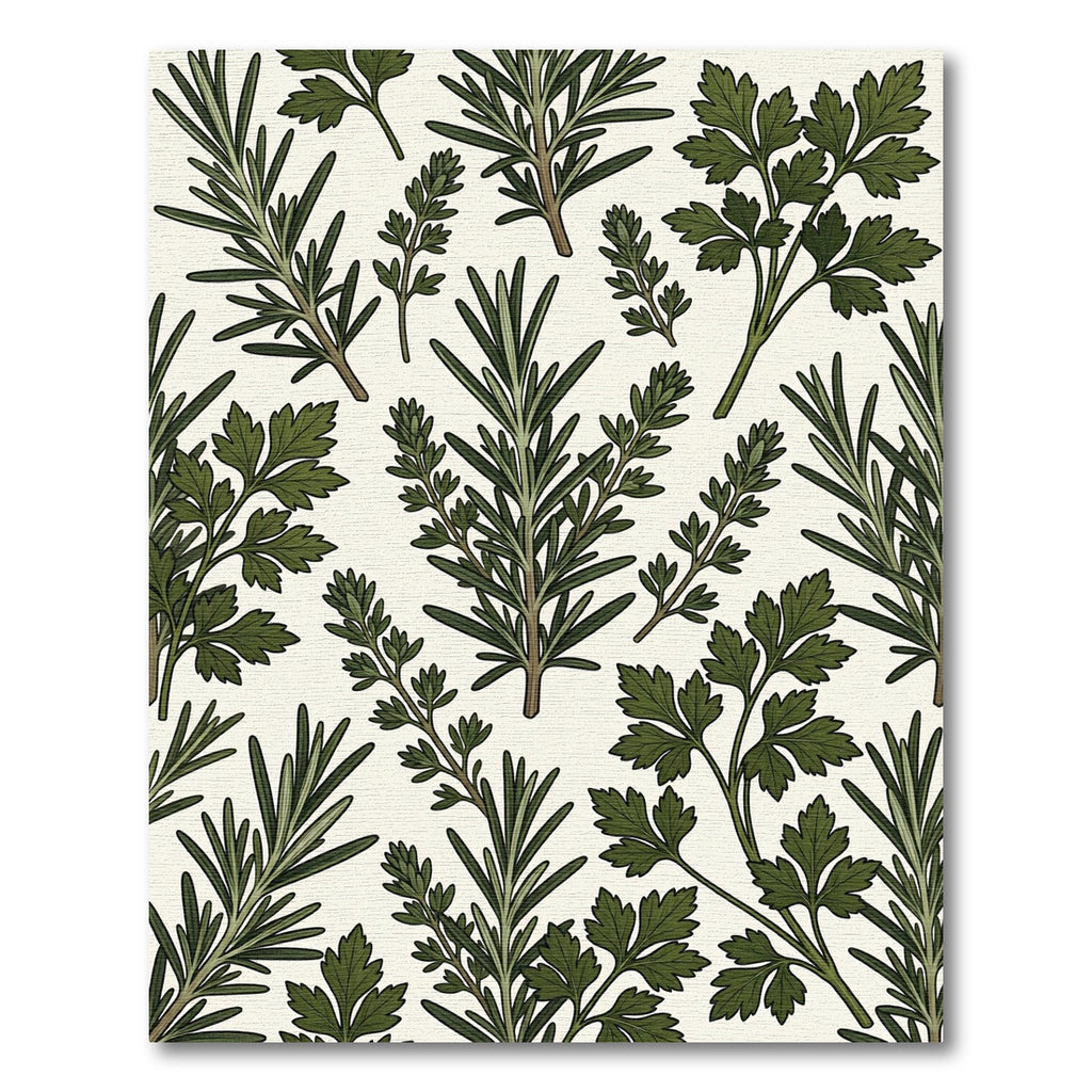 Dark Green Herb Sprig Cream Collage Rug