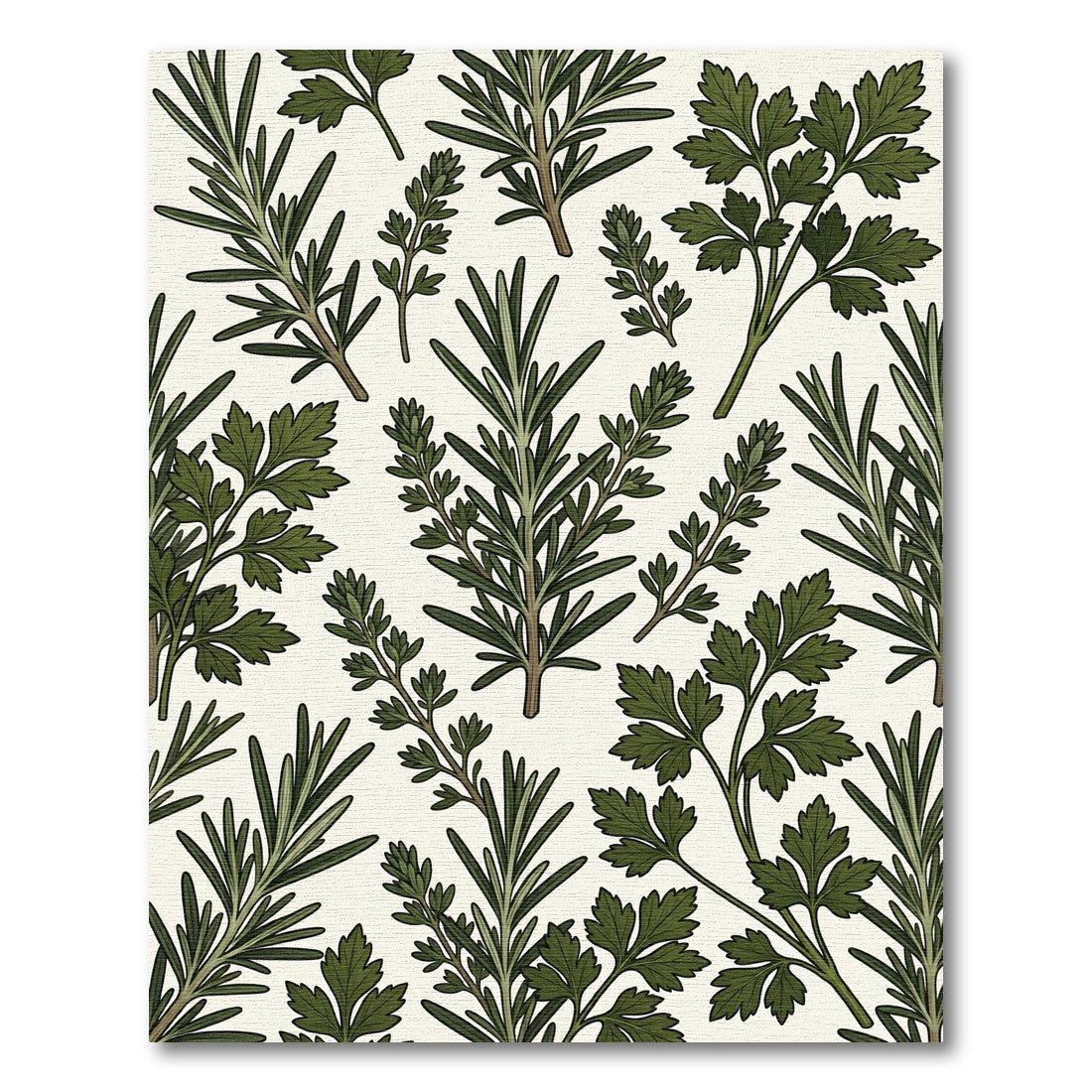 Dark Green Herb Sprig Cream Collage Rug