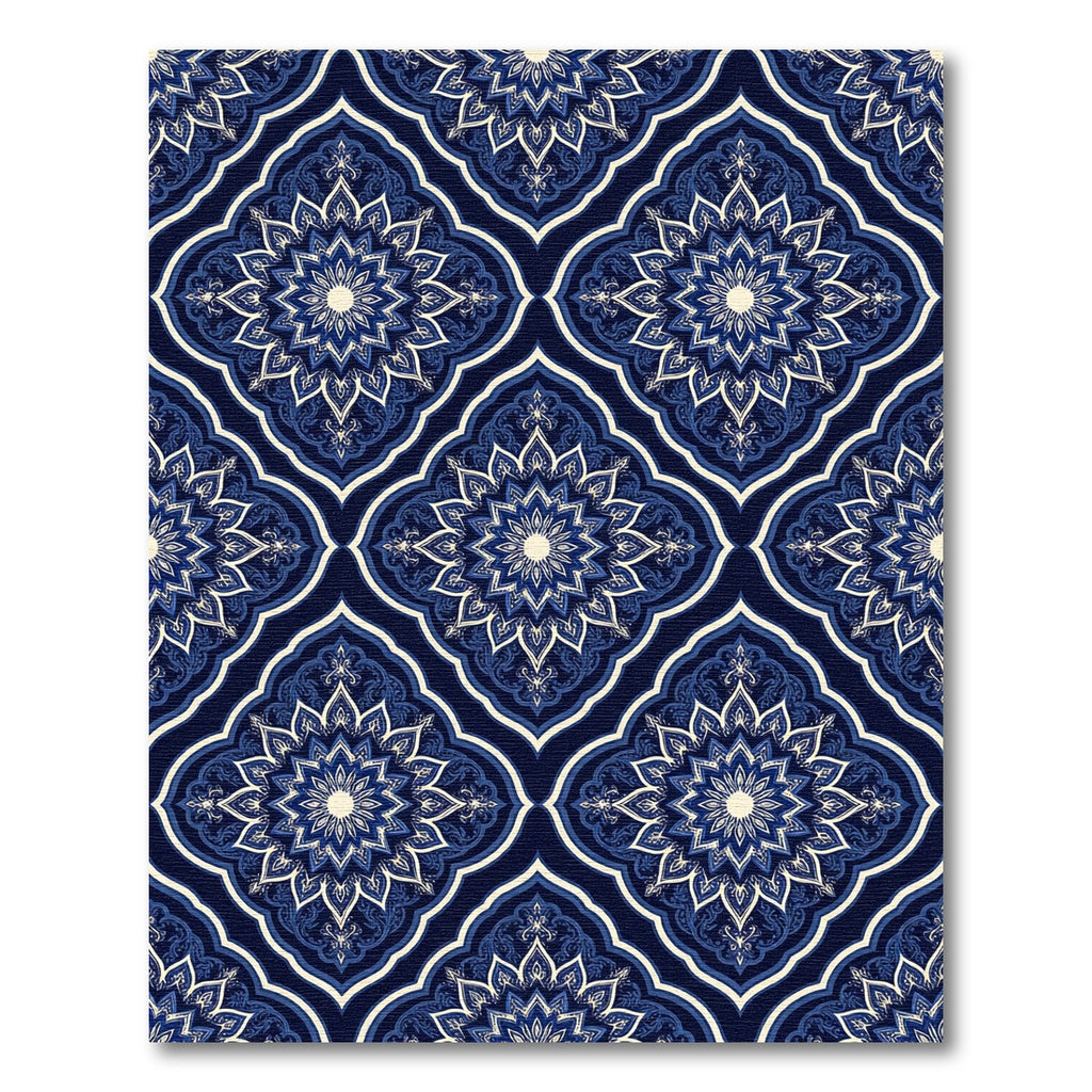 Midnight Blue Floral Mandala Trellis Rug