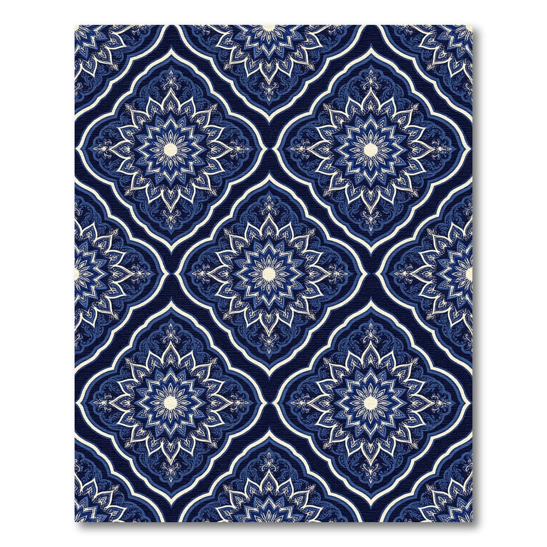 Midnight Blue Floral Mandala Trellis Rug