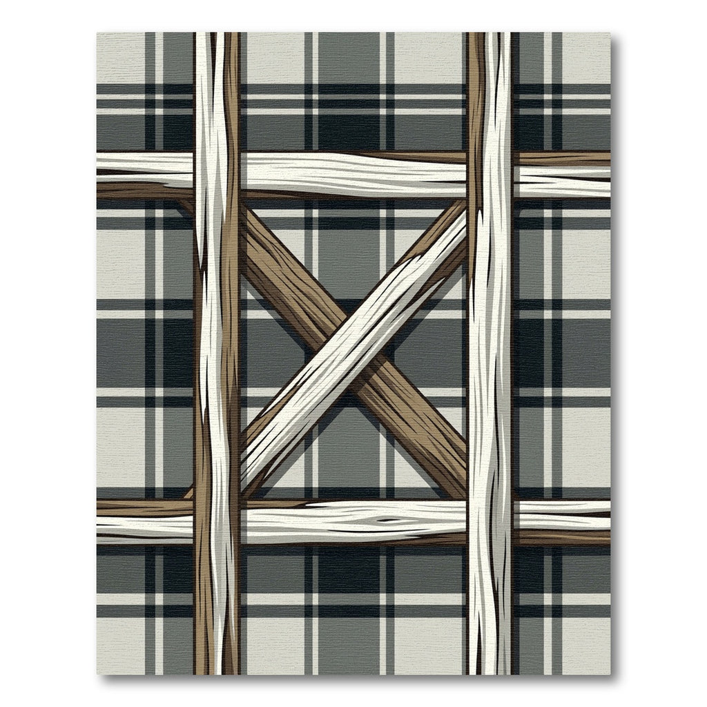 Rustic Black White Plaid Crisscross Rug