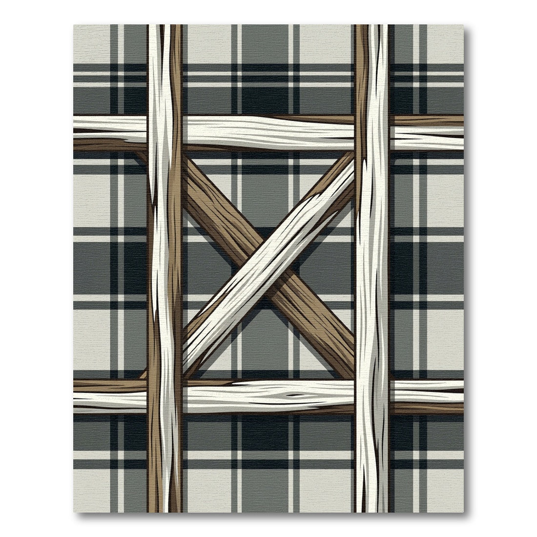 Rustic Black White Plaid Crisscross Rug