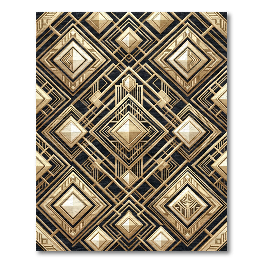 Art Deco Gold Geometric Diamond Rug