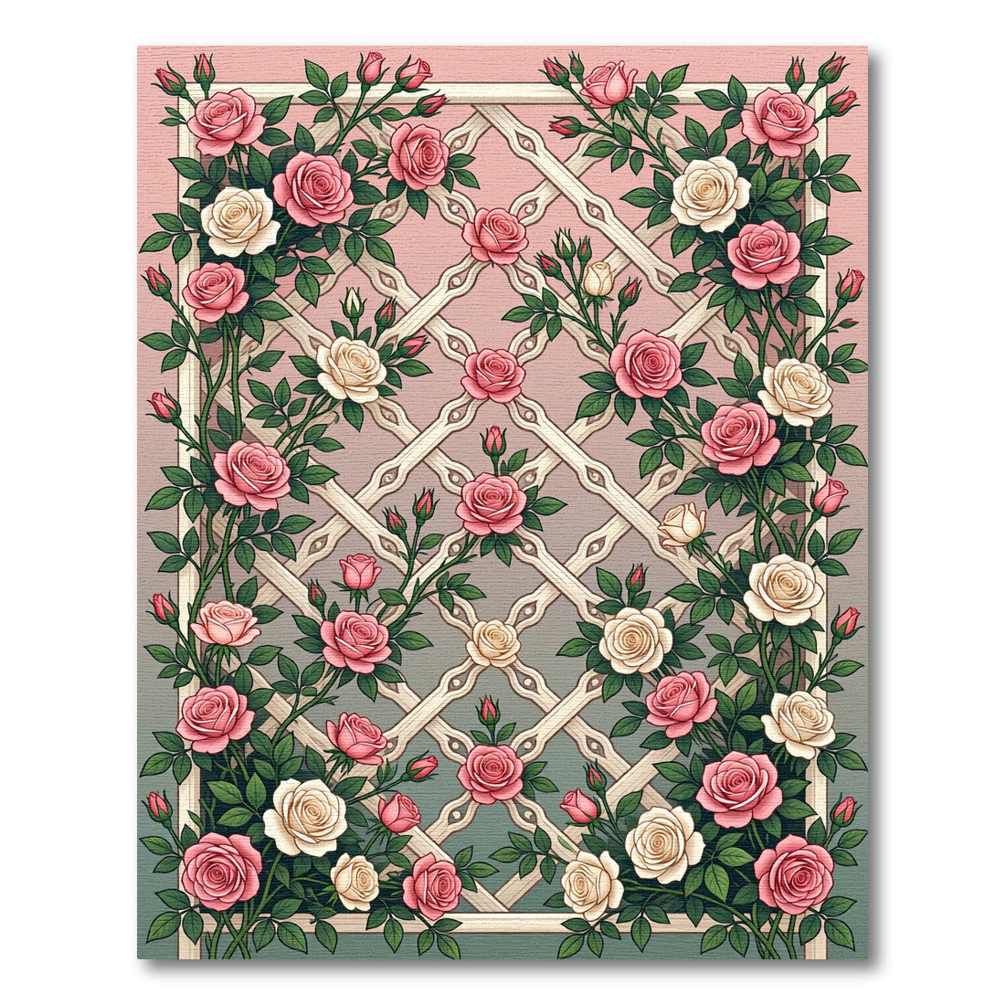 Pink Cream Rose Lattice Trellis Rug