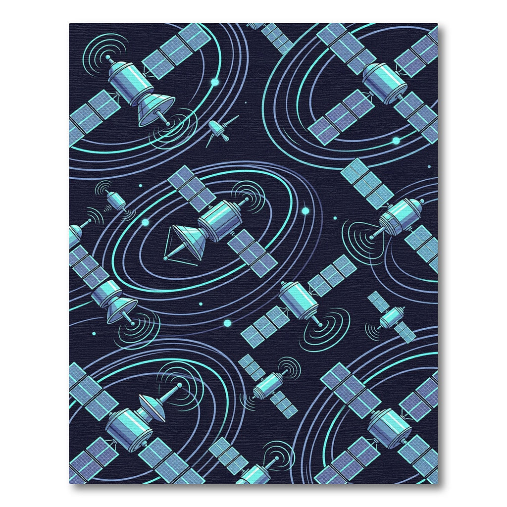 Cosmic Satellites Turquoise Orbit Pattern Rug