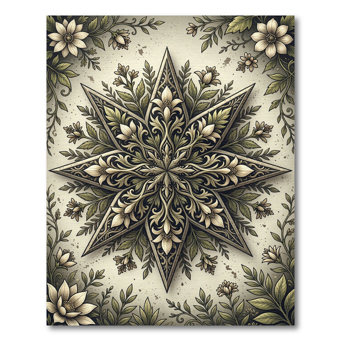 Floral Celestial Sage Eight Point Star Rug