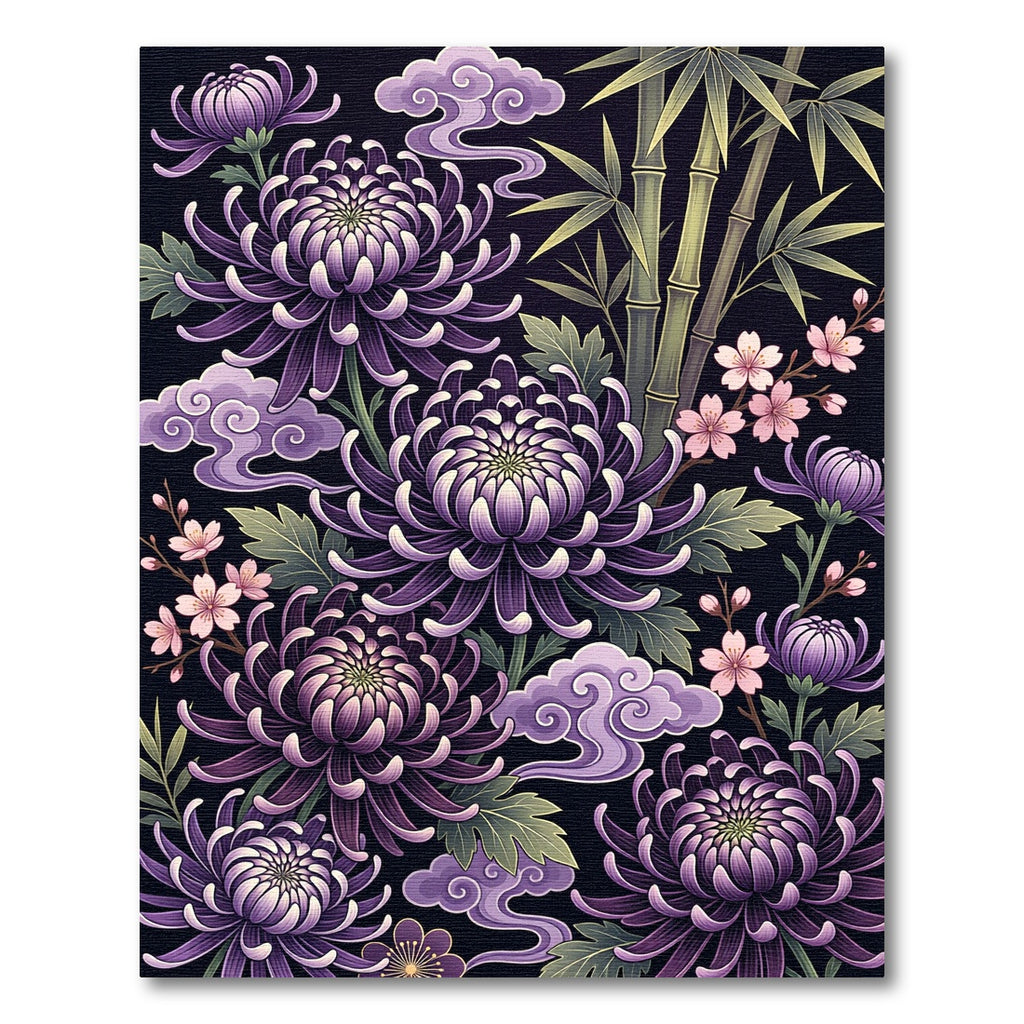 Purple Chrysanthemum Bamboo Cloud Floral Rug