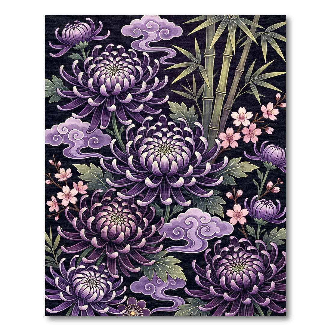 Purple Chrysanthemum Bamboo Cloud Floral Rug