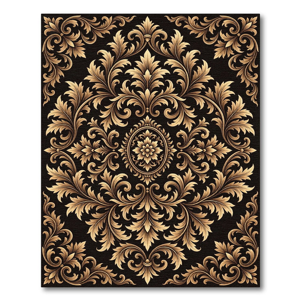 Golden Baroque Floral Swirl Rug