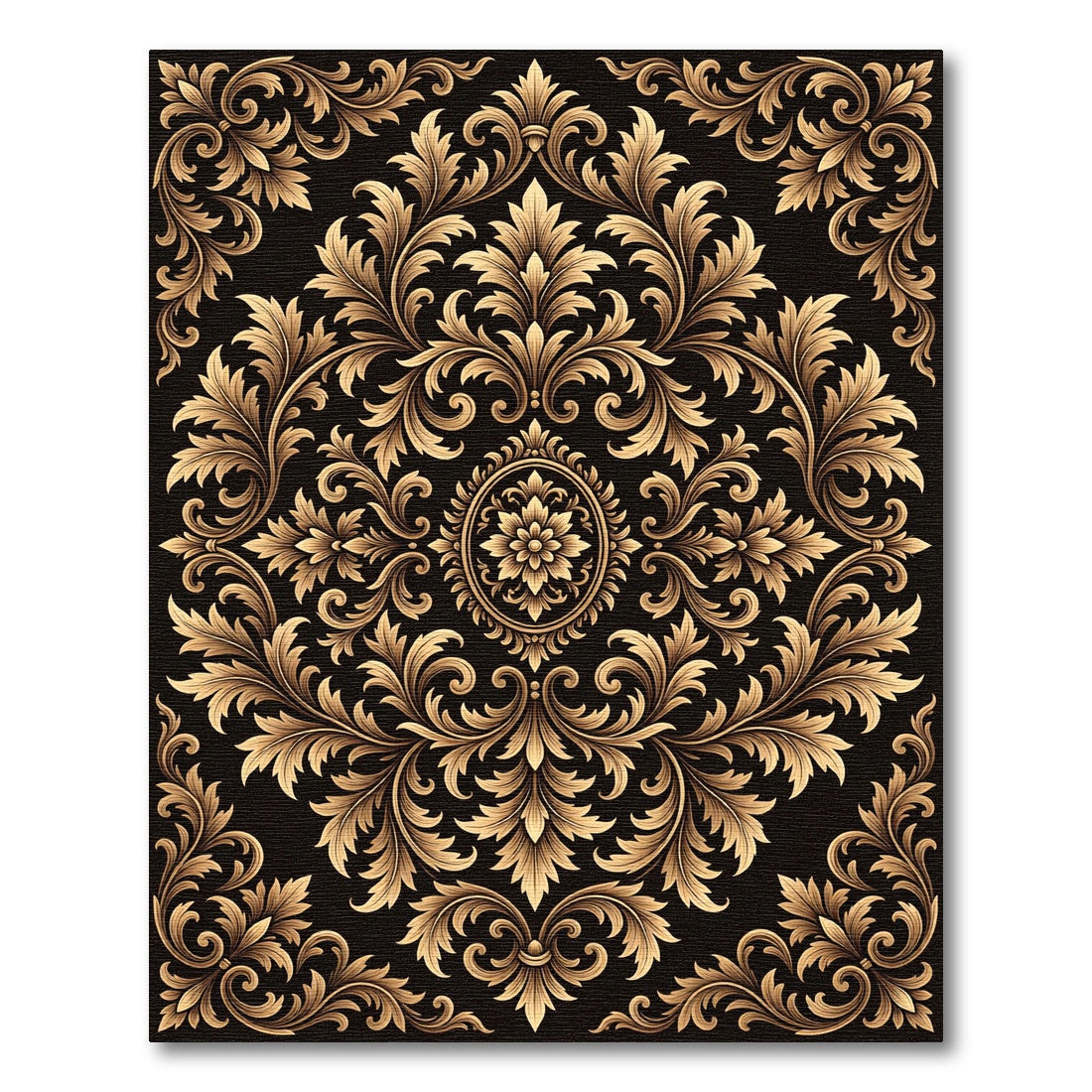 Golden Baroque Floral Swirl Rug