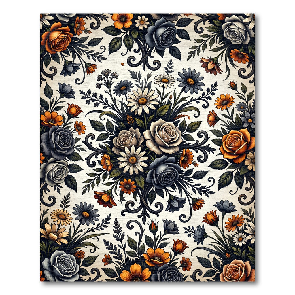 Vintage Orange Gray Floral Swirl Rug