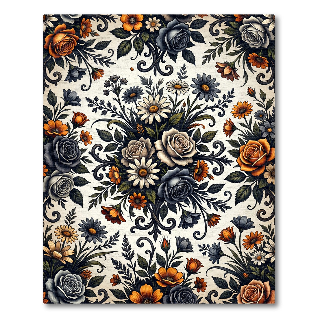 Vintage Orange Gray Floral Swirl Rug