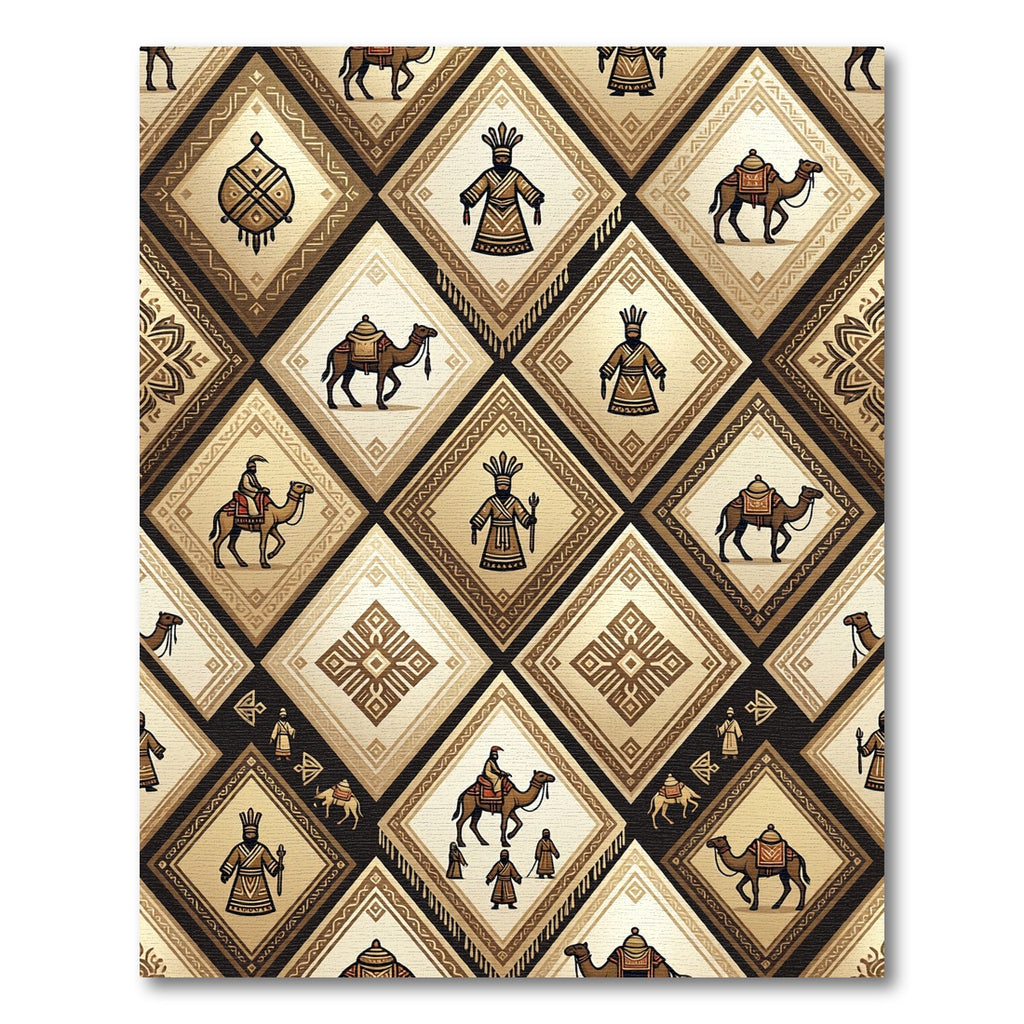 Golden Desert Nomad Geometric Diamond Tile Rug
