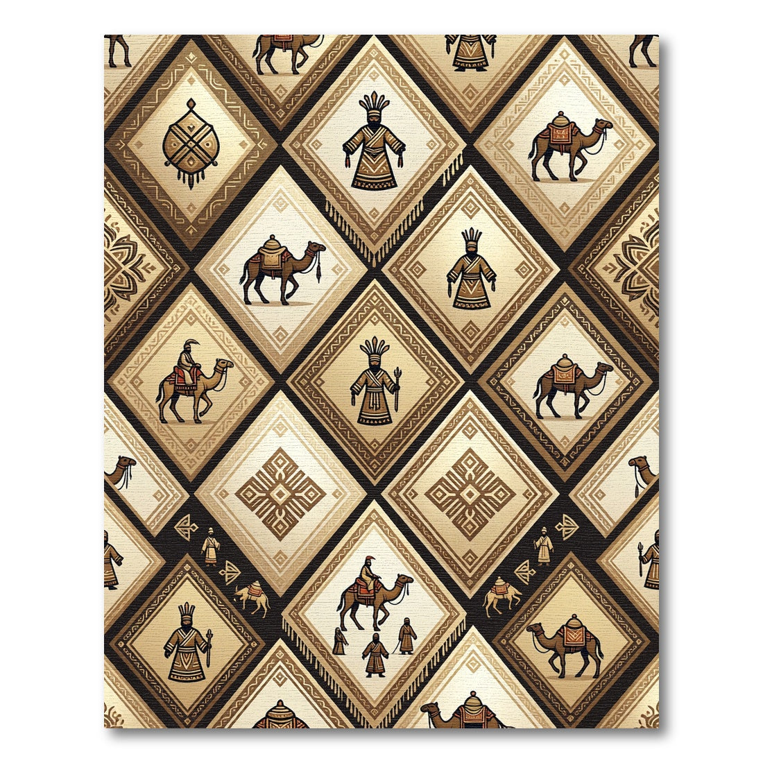 Golden Desert Nomad Geometric Diamond Tile Rug