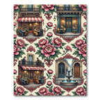 Pink Peony French Cafe Boulevard Scene Rug