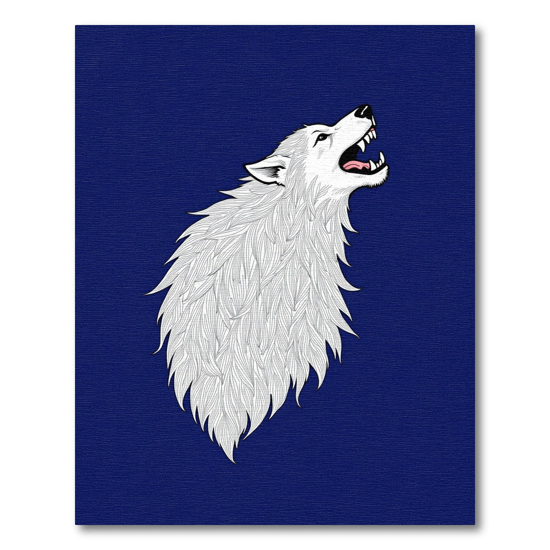 White Howling Wolf Deep Blue Rug