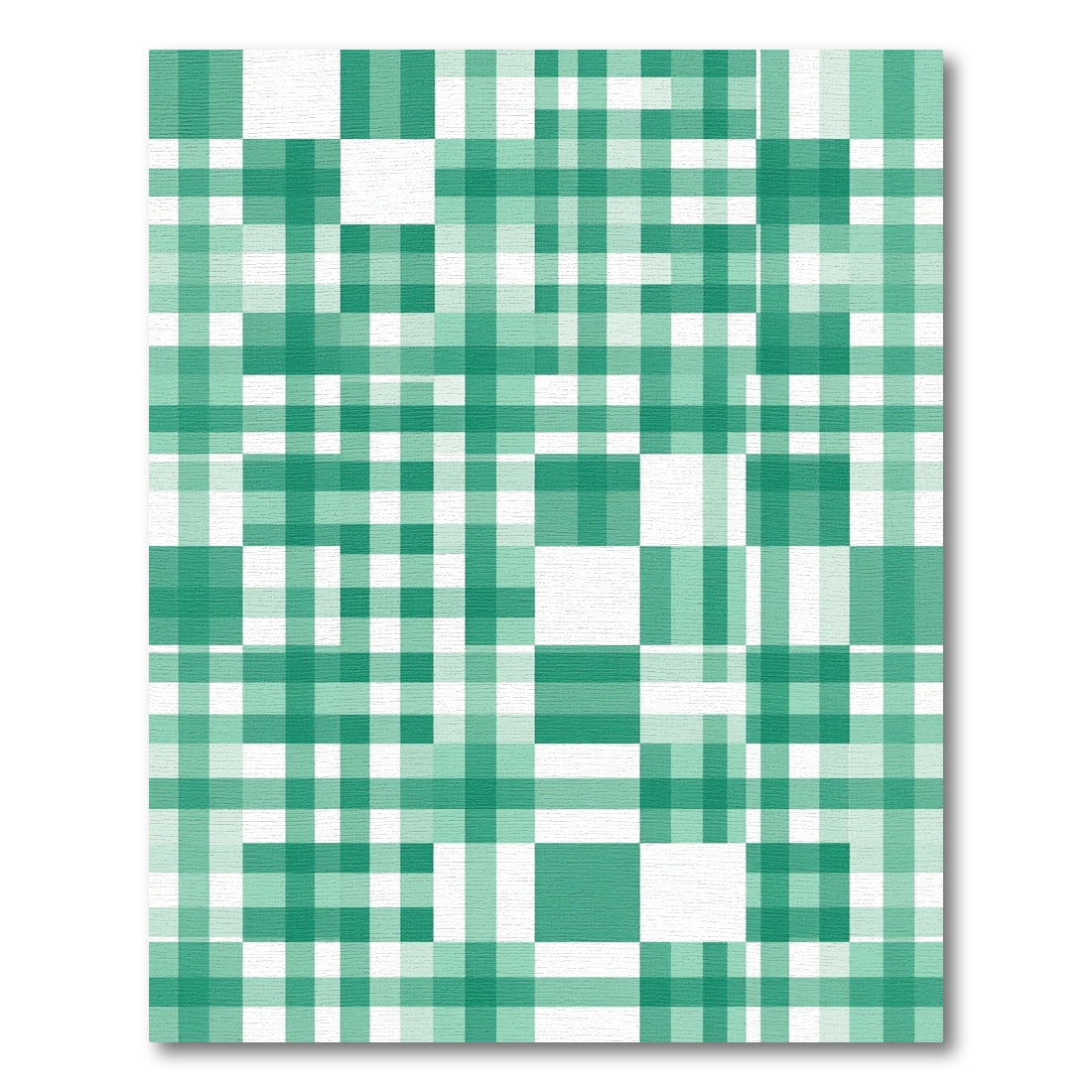 Green White Plaid Geometric Square Arrangement Rug