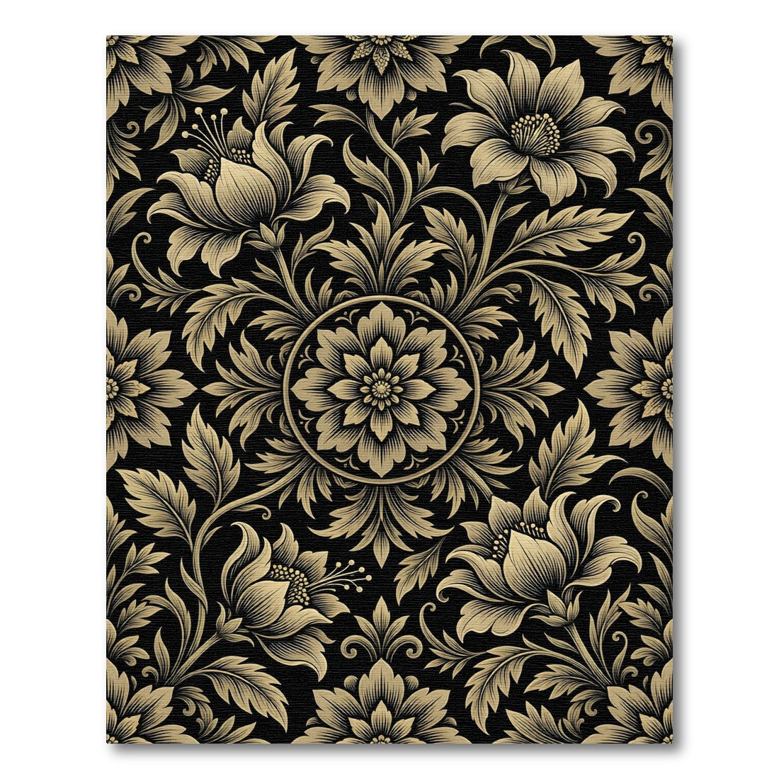 Opulent Black Gold Floral Scroll Rug