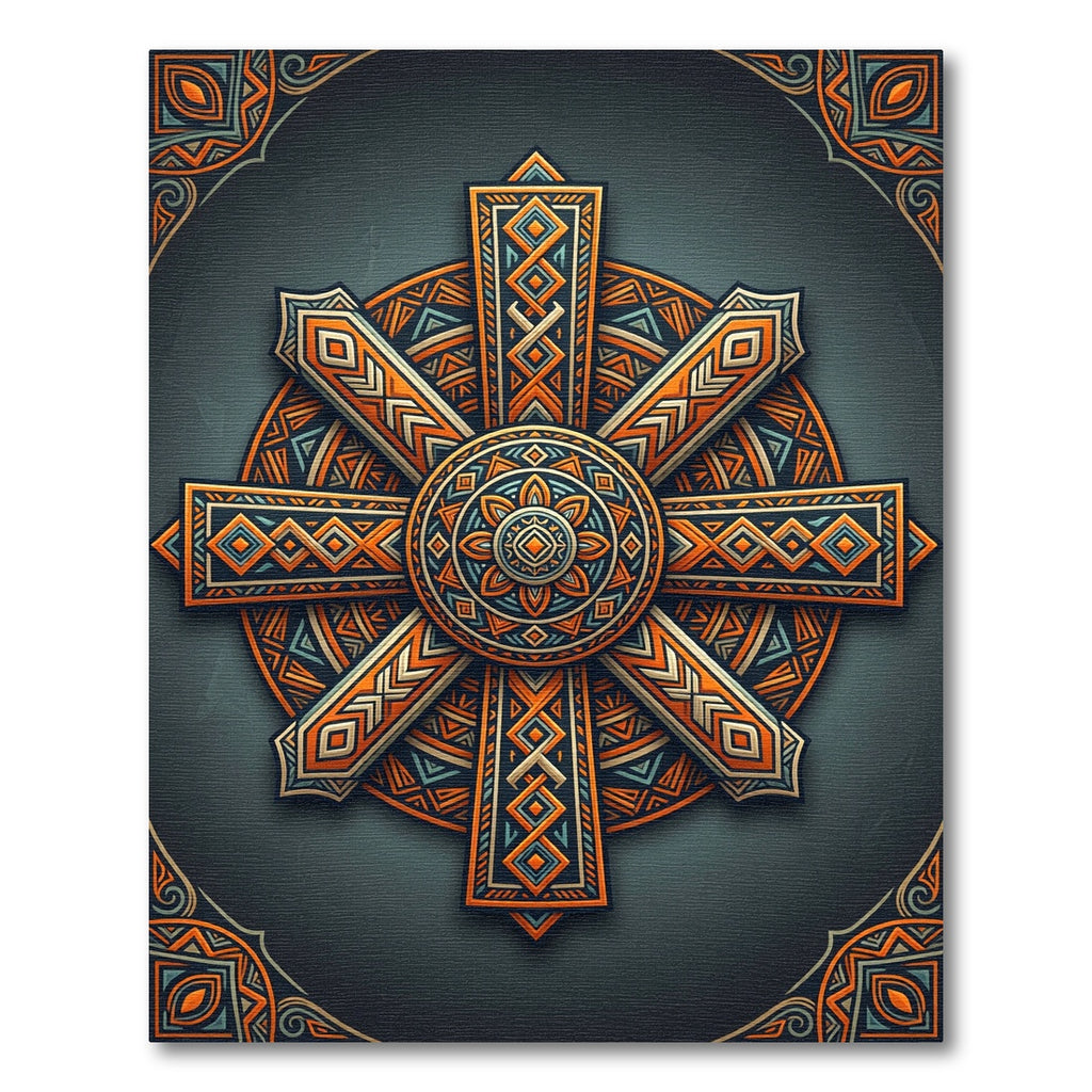 Geometric Amber Sun Radial Mandala Rug
