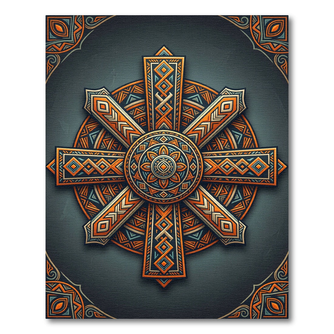 Geometric Amber Sun Radial Mandala Rug