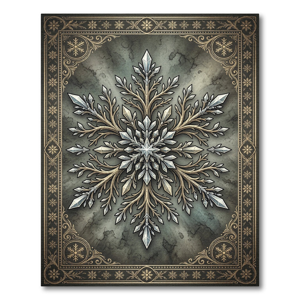 Ornate Crystal Snowflake Border Rug