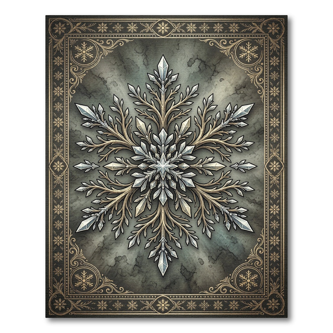 Ornate Crystal Snowflake Border Rug