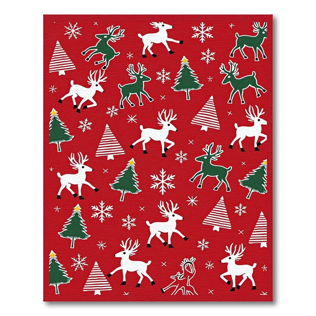 Red Christmas Reindeer Tree Snowflakes Rug
