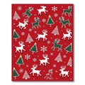 Red Christmas Reindeer Tree Snowflakes Rug
