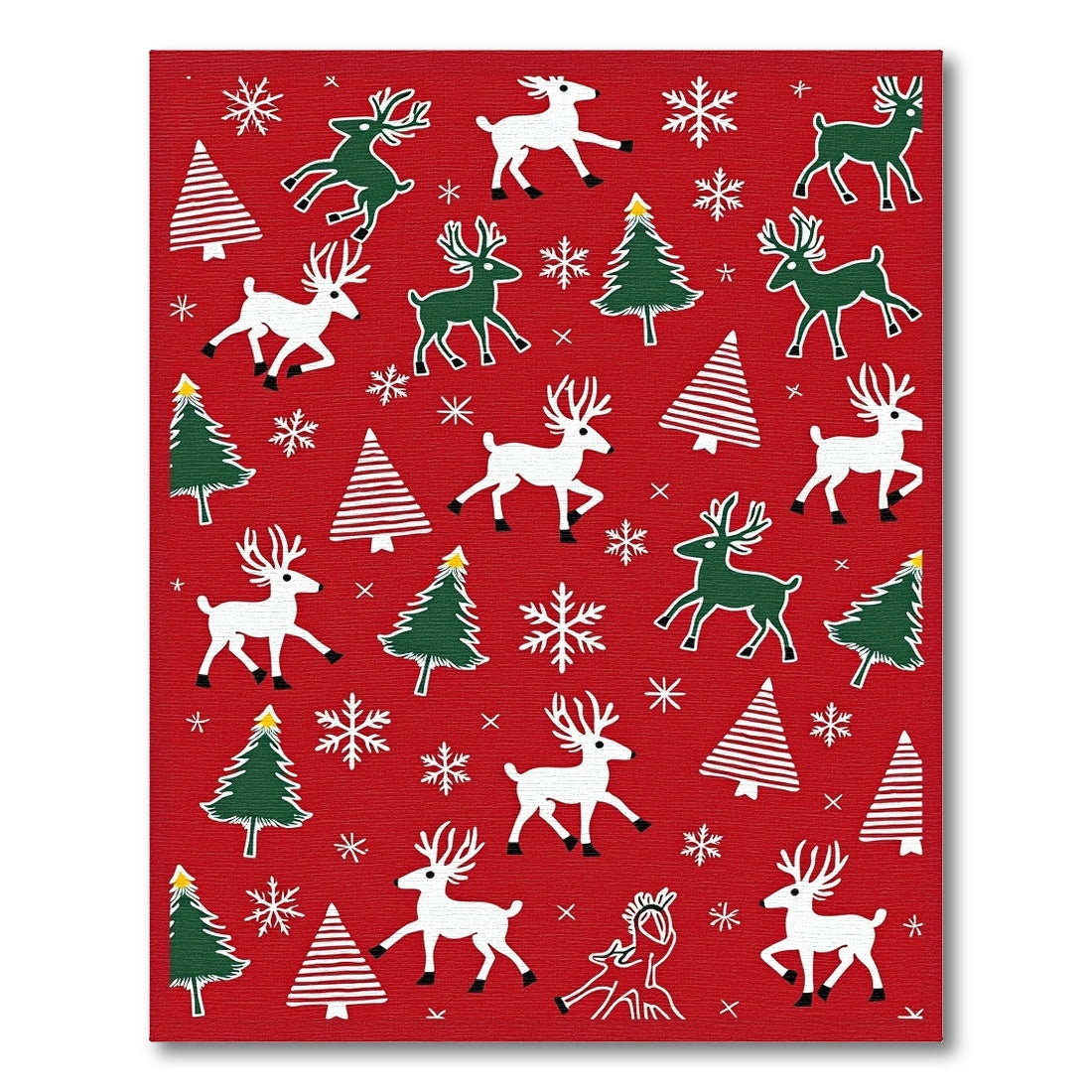Red Christmas Reindeer Tree Snowflakes Rug