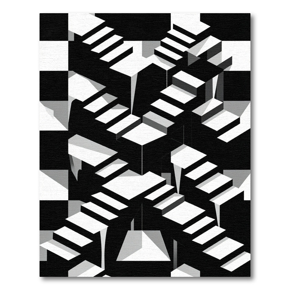 Geometric Monochrome Optical Illusion Staircase Rug