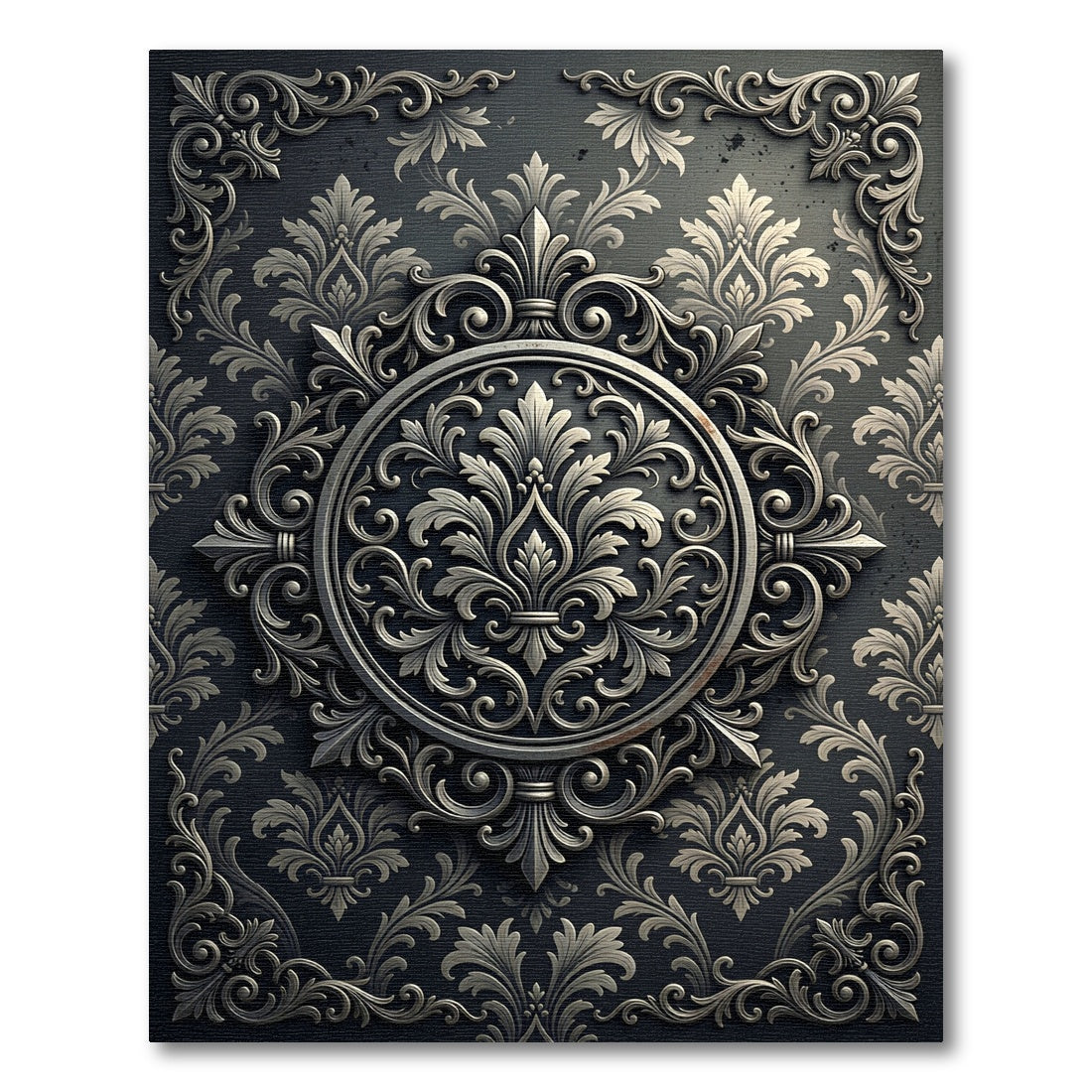 Antique Silver Filigree Scrollwork Medallion Rug