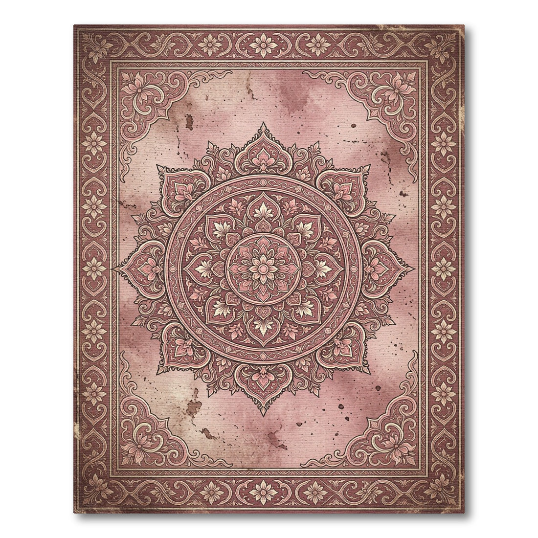 Vintage Rose Floral Medallion Area Rug