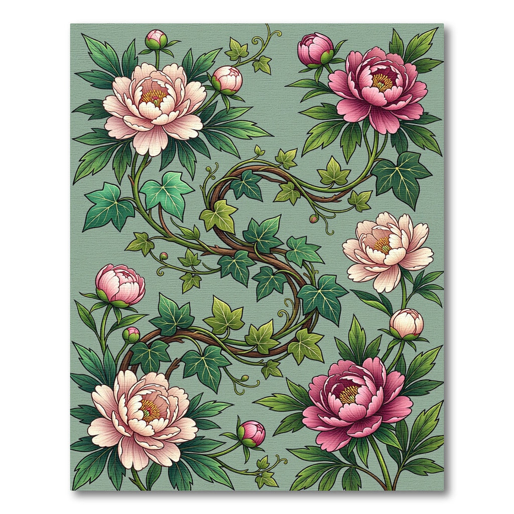 Vintage Pink Peony Ivy Arrangement Rug