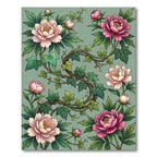 Vintage Pink Peony Ivy Arrangement Rug