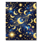 Celestial Golden Moon and Starry Night Rug