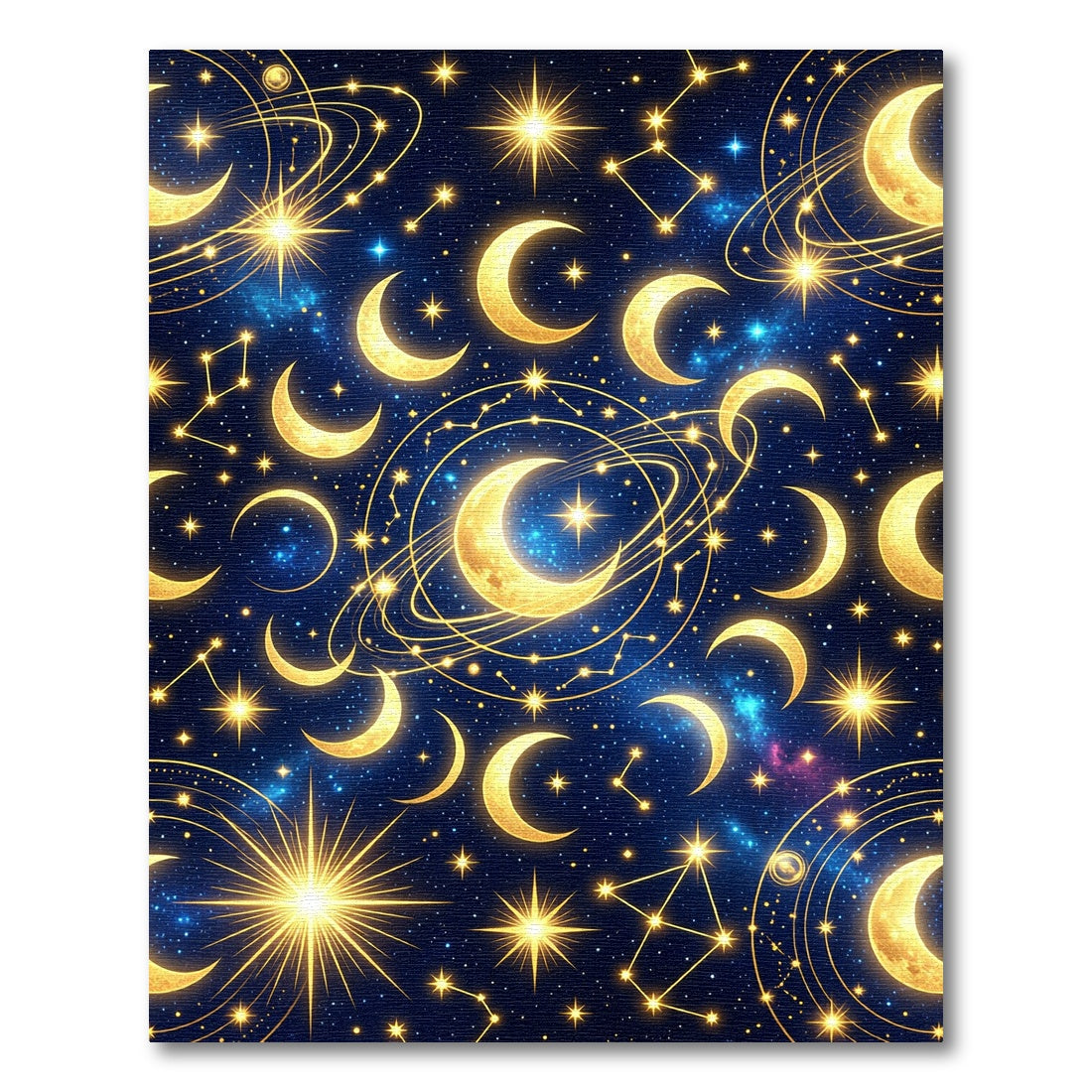Celestial Golden Moon and Starry Night Rug