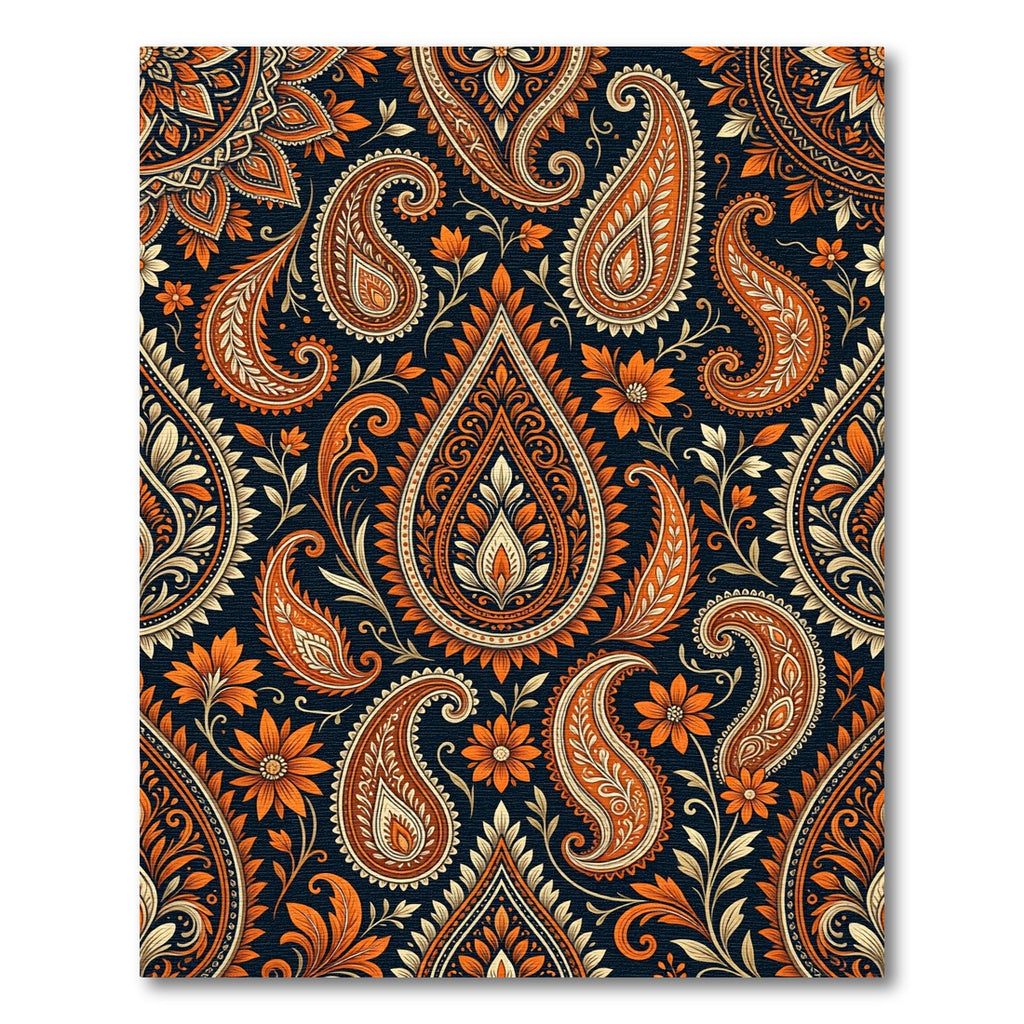 Rich Orange Paisley Floral Medallion Rug