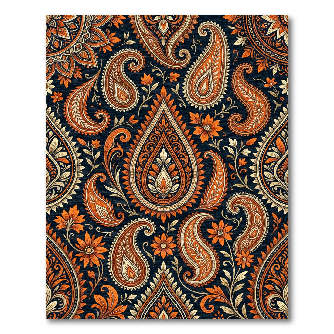 Rich Orange Paisley Floral Medallion Rug