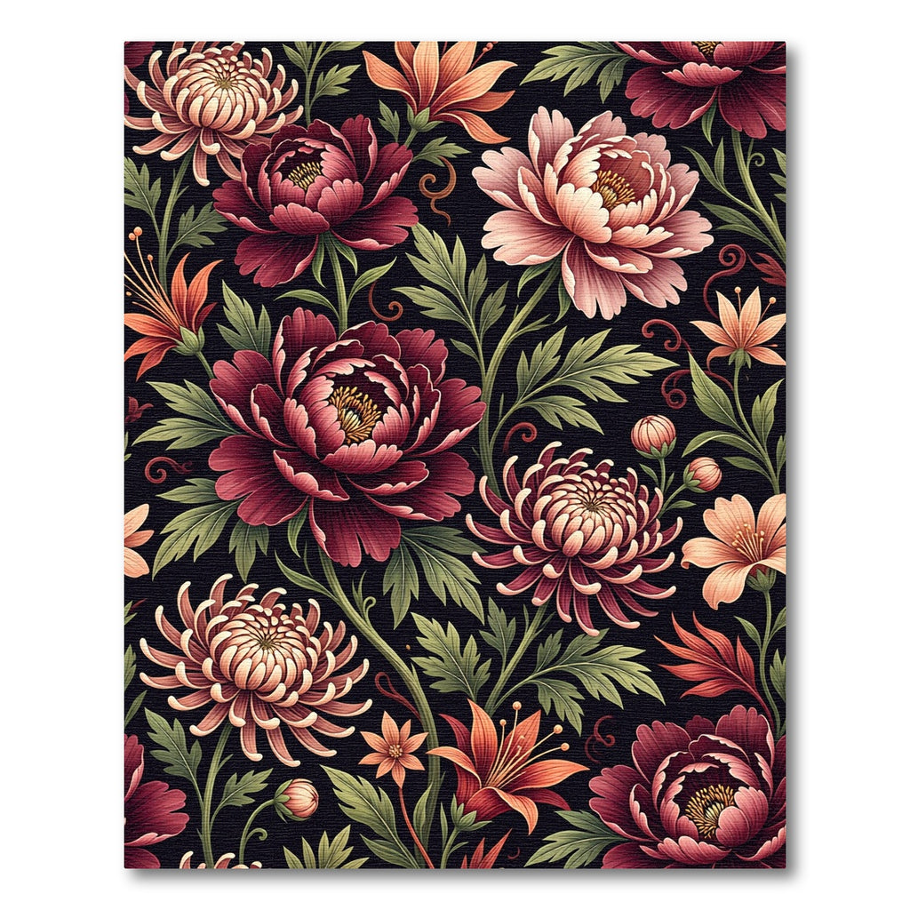 Dark Floral Vintage Peony Chrysanthemum Garden Rug